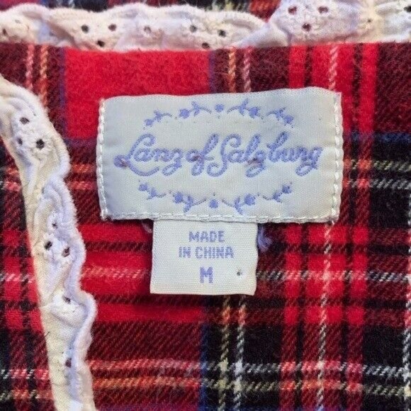 Lanz of Salzburg long Nightgown M red Plaid Cottagecore Prairie Grannycore - Picture 2 of 13